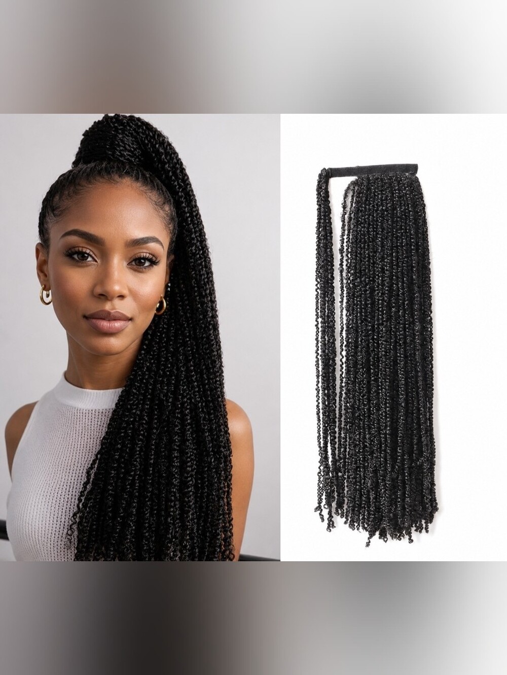 Long Braided Wrap Around Ponytail Mini Yanky Twist Pre Braided 24" Natural Black